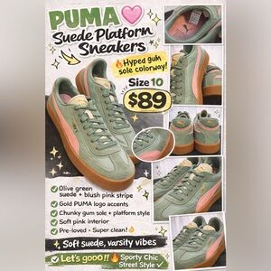 PUMA Suede Platform Sneakers - Green and Pink